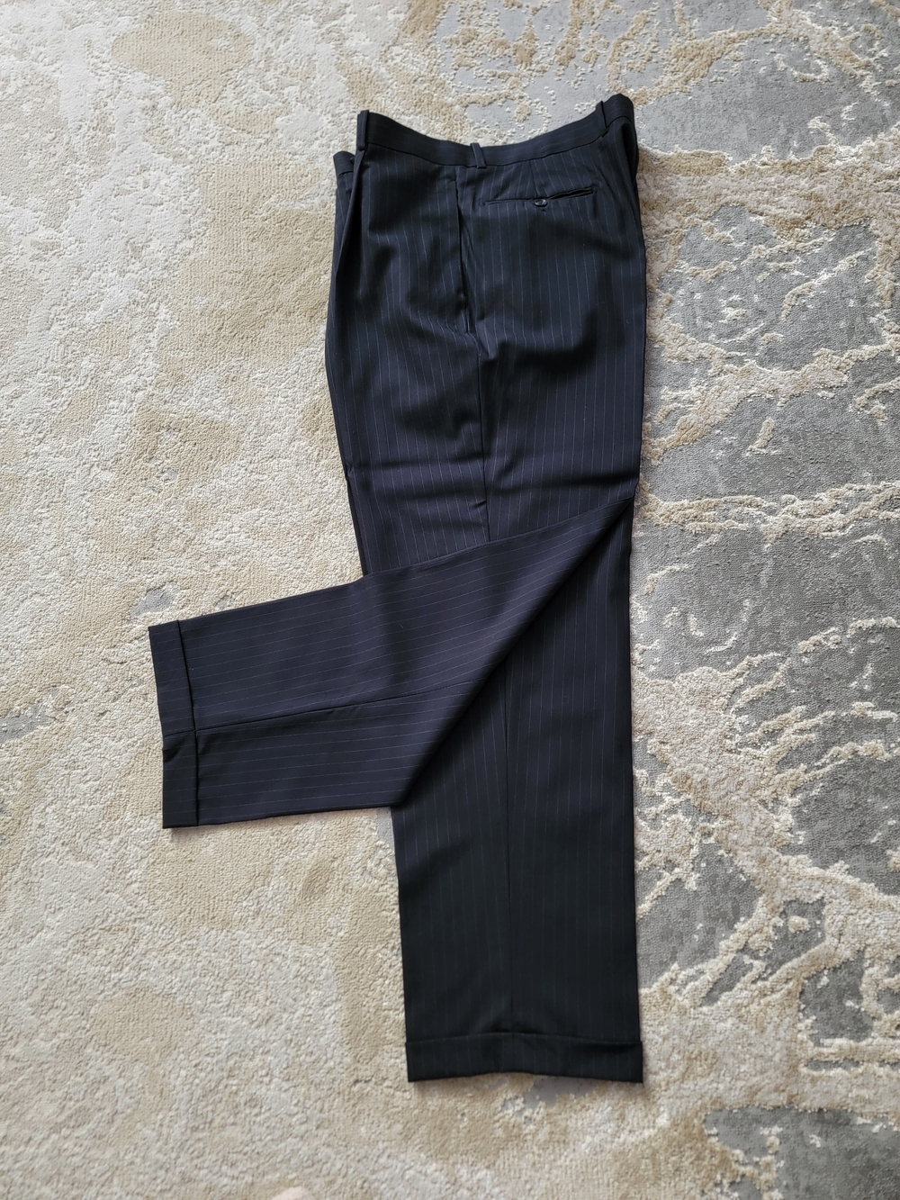 Tasso Elba Pants Mens 36x30 Navy Striped 100% Wool Dress Slacks Pleated Cuffed